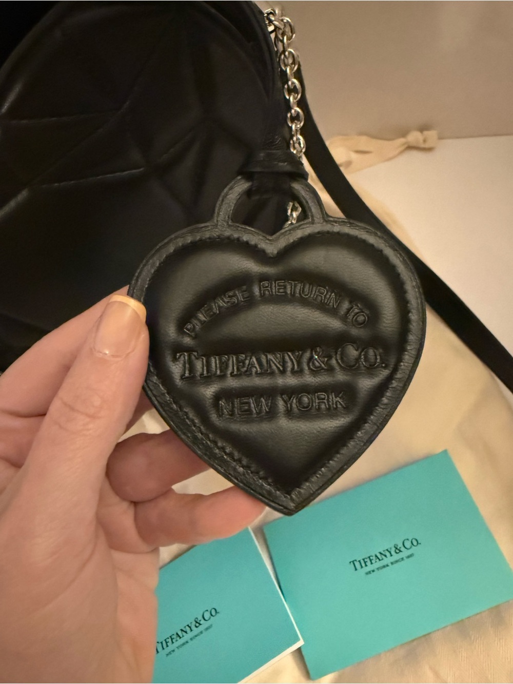 Tiffany & Co. Black Quilted Leather Heart Tote with Chain Strap Purse - Picture 5 of 10